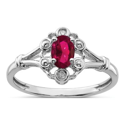 Sterling Silver Lab-Created Ruby & Diamond Personalized Ring