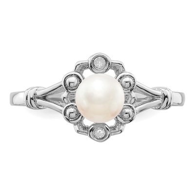 Sterling Silver Freshwater Cultured Pearl & Diamond Ring – view 5