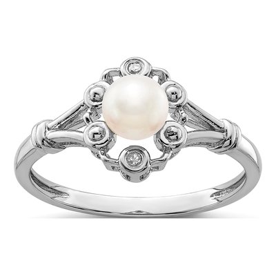 Sterling Silver Freshwater Cultured Pearl & Diamond Ring