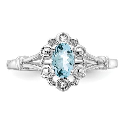 Sterling Silver Aquamarine & Diamond Ring – view 6