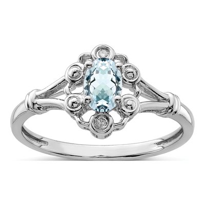 Sterling Silver Aquamarine & Diamond Ring