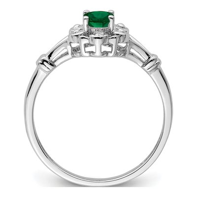 Sterling Silver Lab-Created Emerald & Diamond Ring – view 3