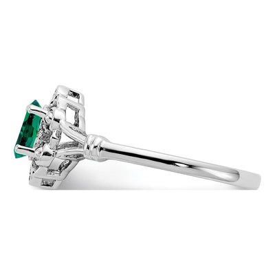 Sterling Silver Lab-Created Emerald & Diamond Ring – view 5
