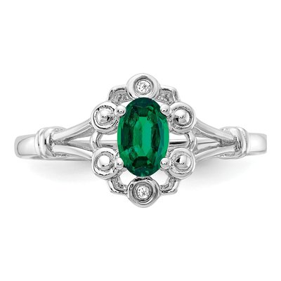 Sterling Silver Lab-Created Emerald & Diamond Ring – view 6