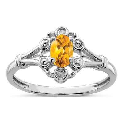 Sterling Silver Citrine & Diamond Ring