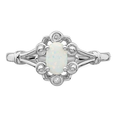 Sterling Silver Lab-Created Opal & Diamond Ring – view 6