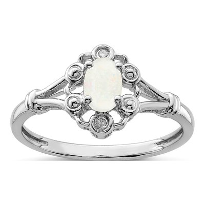 Sterling Silver Lab-Created Opal & Diamond Ring