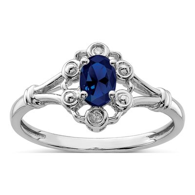 Sterling Silver Lab-Created Sapphire & Diamond Ring