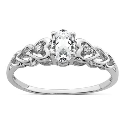 Sterling Silver White Topaz & Diamond Girls' Heart Ring