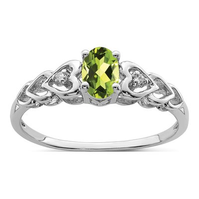 Sterling Silver Peridot & Diamond Girls' Heart Ring