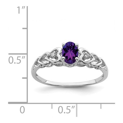 Sterling Silver Amethyst & Diamond Heart Ring – view 3