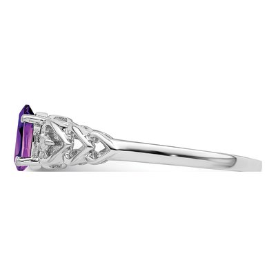 Sterling Silver Amethyst & Diamond Heart Ring – view 4