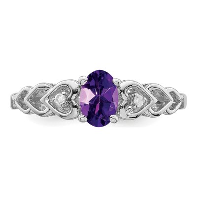 Sterling Silver Amethyst & Diamond Heart Ring – view 5