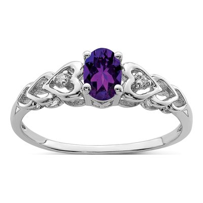 Sterling Silver Amethyst & Diamond Heart Ring