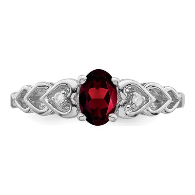 Sterling Silver Garnet & Diamond Heart Ring – view 5
