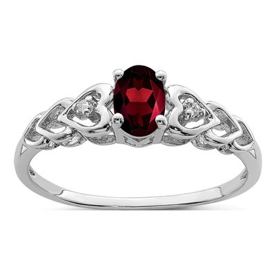 Sterling Silver Garnet & Diamond Heart Ring
