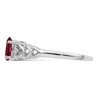 Sterling Silver Lab-Created Ruby & Diamond Girls' Heart Ring – view 4