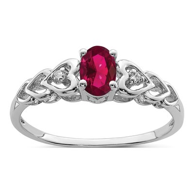 Sterling Silver Lab-Created Ruby & Diamond Girls' Heart Ring