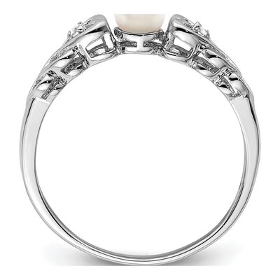 Sterling Silver Freshwater Cultured Pearl & Diamond Heart Ring – view 2