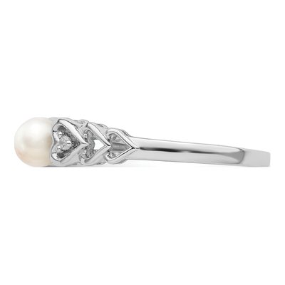 Sterling Silver Freshwater Cultured Pearl & Diamond Heart Ring – view 3