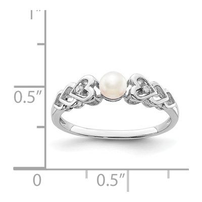 Sterling Silver Freshwater Cultured Pearl & Diamond Heart Ring – view 4