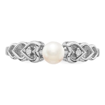 Sterling Silver Freshwater Cultured Pearl & Diamond Heart Ring – view 5