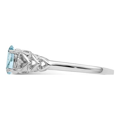 Sterling Silver Aquamarine & Diamond Girls' Heart Ring – view 4