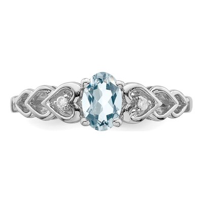 Sterling Silver Aquamarine & Diamond Girls' Heart Ring – view 5