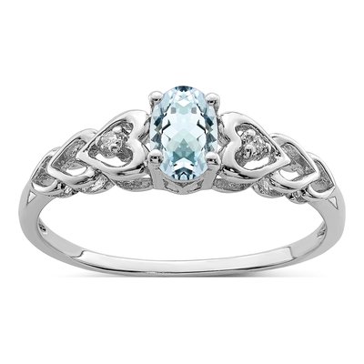 Sterling Silver Aquamarine & Diamond Girls' Heart Ring