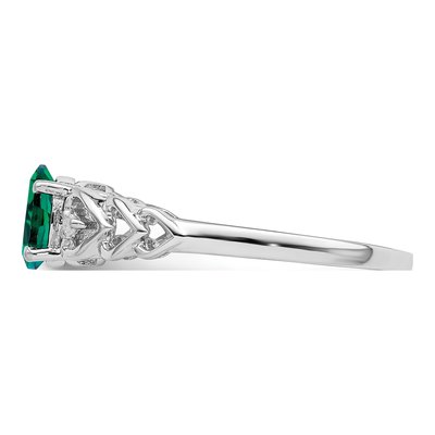 Sterling Silver Lab-Created Emerald & Diamond Heart Ring – view 4