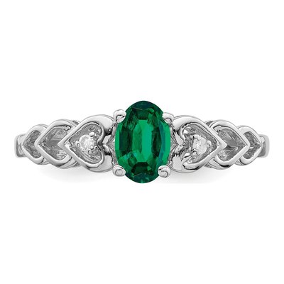 Sterling Silver Lab-Created Emerald & Diamond Heart Ring – view 5