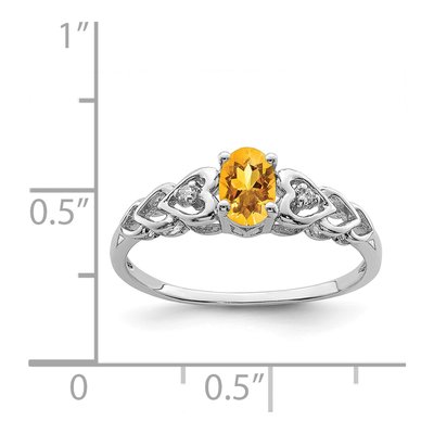 Sterling Silver Citrine & Diamond Heart Ring – view 3