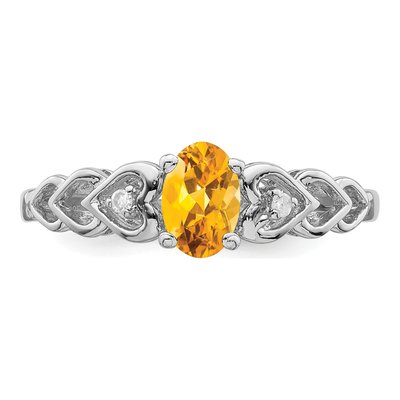 Sterling Silver Citrine & Diamond Heart Ring – view 5