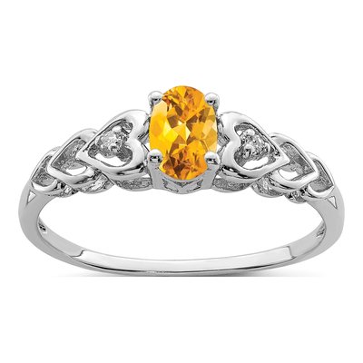 Sterling Silver Citrine & Diamond Heart Ring