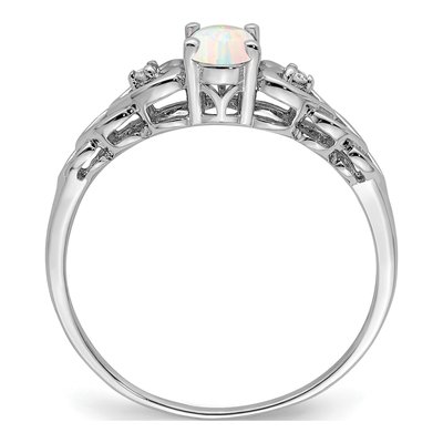 Sterling Silver Lab-Created Opal & Diamond Girls' Heart Ring – view 3