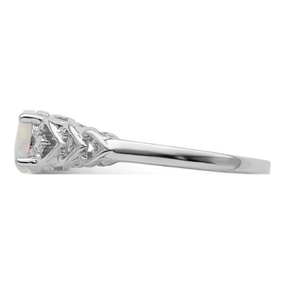 Sterling Silver Lab-Created Opal & Diamond Girls' Heart Ring – view 4