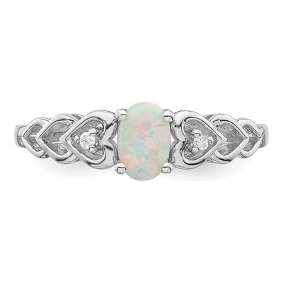 Sterling Silver Lab-Created Opal & Diamond Girls' Heart Ring – view 6