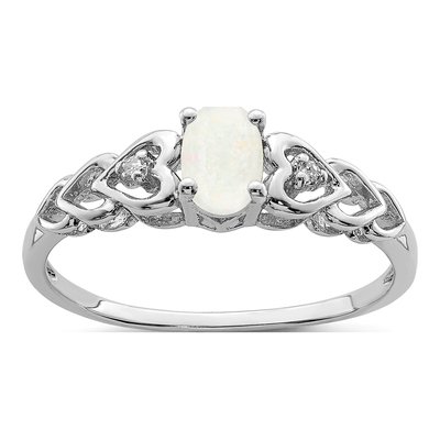 Sterling Silver Lab-Created Opal & Diamond Girls' Heart Ring