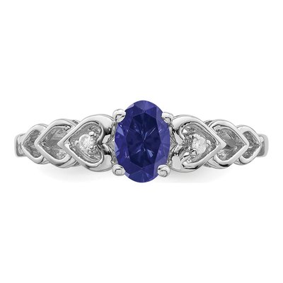 Sterling Silver Created Sapphire & Diamond Ring – view 5