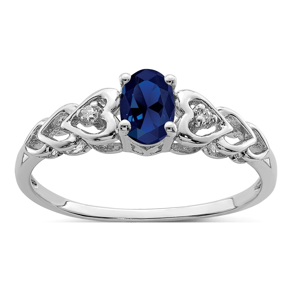 Sterling Silver Created Sapphire & Diamond Ring