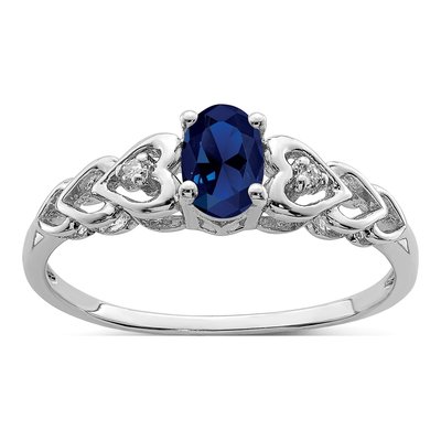 Sterling Silver Lab-Created Sapphire & Diamond Ring