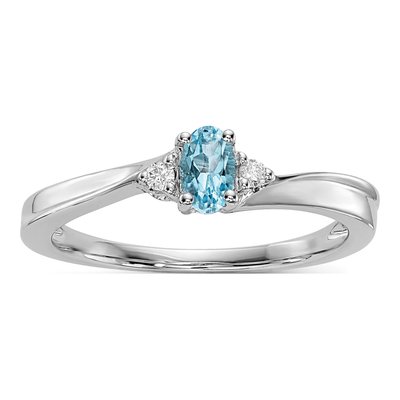 Sterling Silver Swiss Blue Topaz & Diamond Birthstone Ring