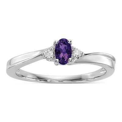 Sterling Silver Amethyst & Diamond Birthstone Ring