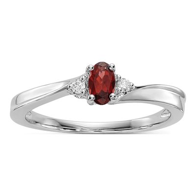 Sterling Silver Garnet & Diamond January Birthstone Ring