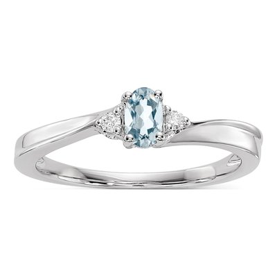Sterling Silver Aquamarine & Diamond Birthstone Ring