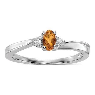 Sterling Silver Citrine & Diamond Birthstone Ring