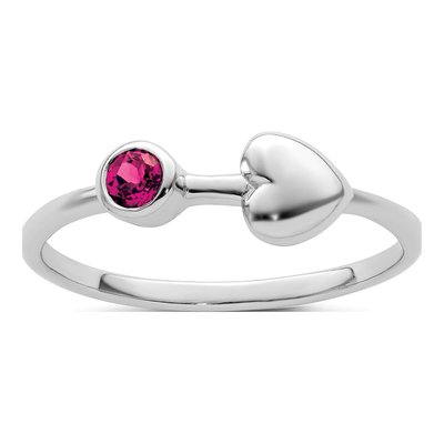 Sterling Silver Lab-Created Ruby Heart July Ring