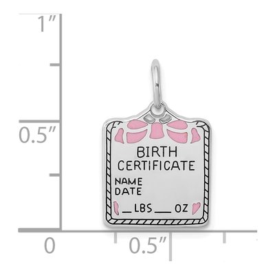 Sterling Silver Pink Birth Certificate Charm – view 5