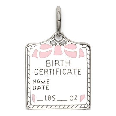 Sterling Silver Pink Birth Certificate Charm