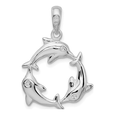 Sterling Silver Dolphin Circle Pendant – view 4